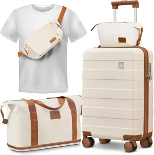 imiomo Carry on Luggage 22x14x9 Airline Approved with Satchel Bag, Hardside 20 Inch Carry-on Suitcases with Spinner Wheels and TSA Lock, White