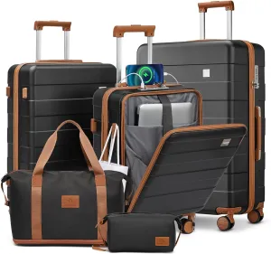 imiomo Luggage Sets 5 Piece with TSA Locks, Hardside Carry On Suitcase Set with Spinner Wheel, Lightweight Travel Luggage with USB Port, Black
