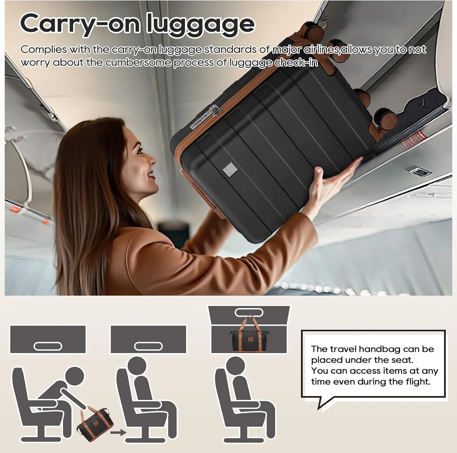 imiomo Luggage Sets 5 Piece with TSA Locks, Hardside Carry On Suitcase Set with Spinner Wheel, Lightweight Travel Luggage with USB Port, Black