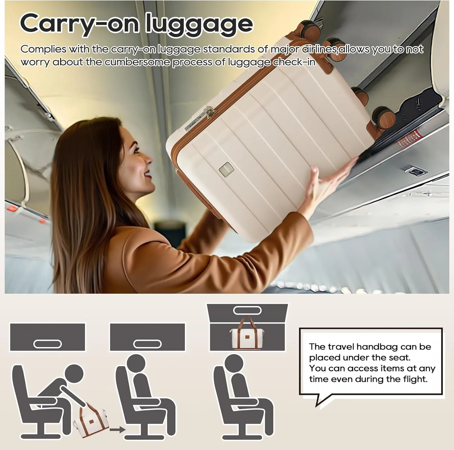 imiomo Luggage Sets 5 Piece with TSA Locks, Hardside Carry On Suitcase Set with Spinner Wheel, Lightweight Travel Luggage with USB Port, White