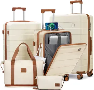 imiomo Luggage Sets 5 Piece with TSA Locks, Hardside Carry On Suitcase Set with Spinner Wheel, Lightweight Travel Luggage with USB Port, White