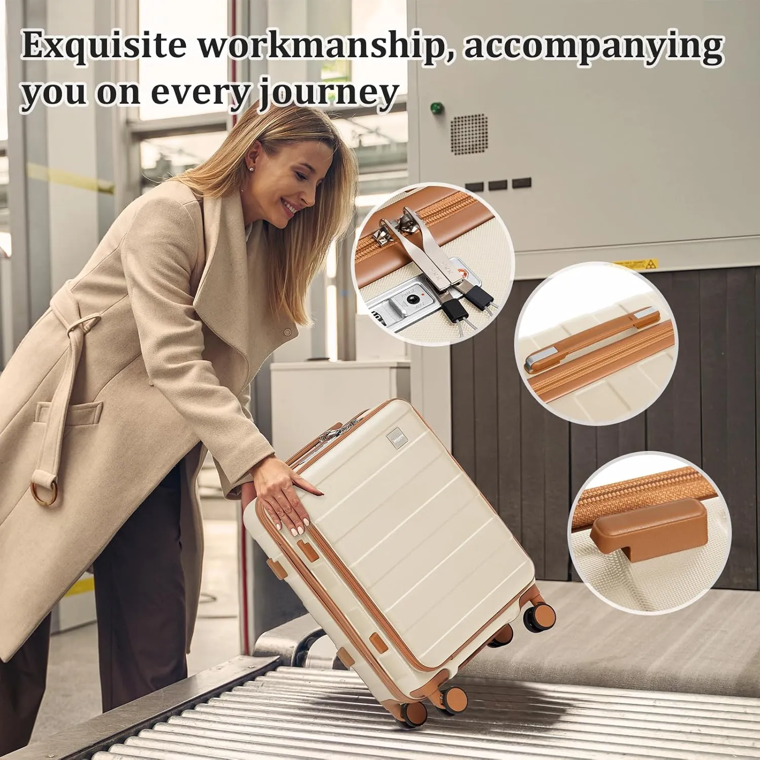 imiomo Luggage Sets 5 Piece with TSA Locks, Hardside Carry On Suitcase Set with Spinner Wheel, Lightweight Travel Luggage with USB Port, White