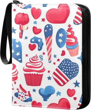 Independence Day Food Card Binder 4 Pocket Collectible Trading Card Albums with 50 Sleeves Double Side PU Waterproof 3 Ring for Sports & Game Cards