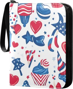 Independence Day Food Card Binder 4 Pocket Collectible Trading Card Albums with 50 Sleeves Double Side PU Waterproof 3 Ring for Sports & Game Cards