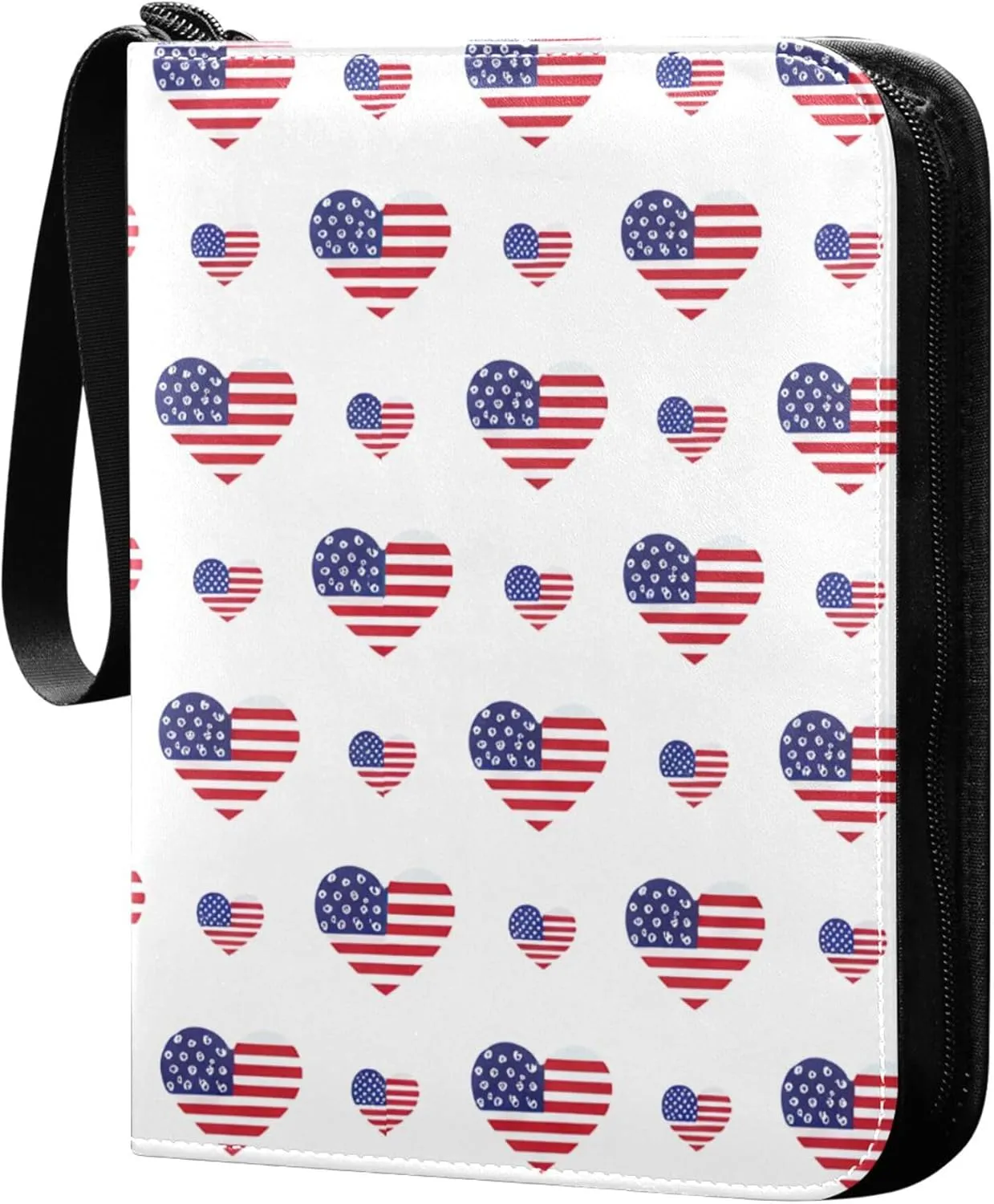 Independence Day Hearts Card Binder 4 Pocket Collectible Trading Card Albums with 50 Sleeves Double Side PU Waterproof 3 Ring for Sports & Game Cards