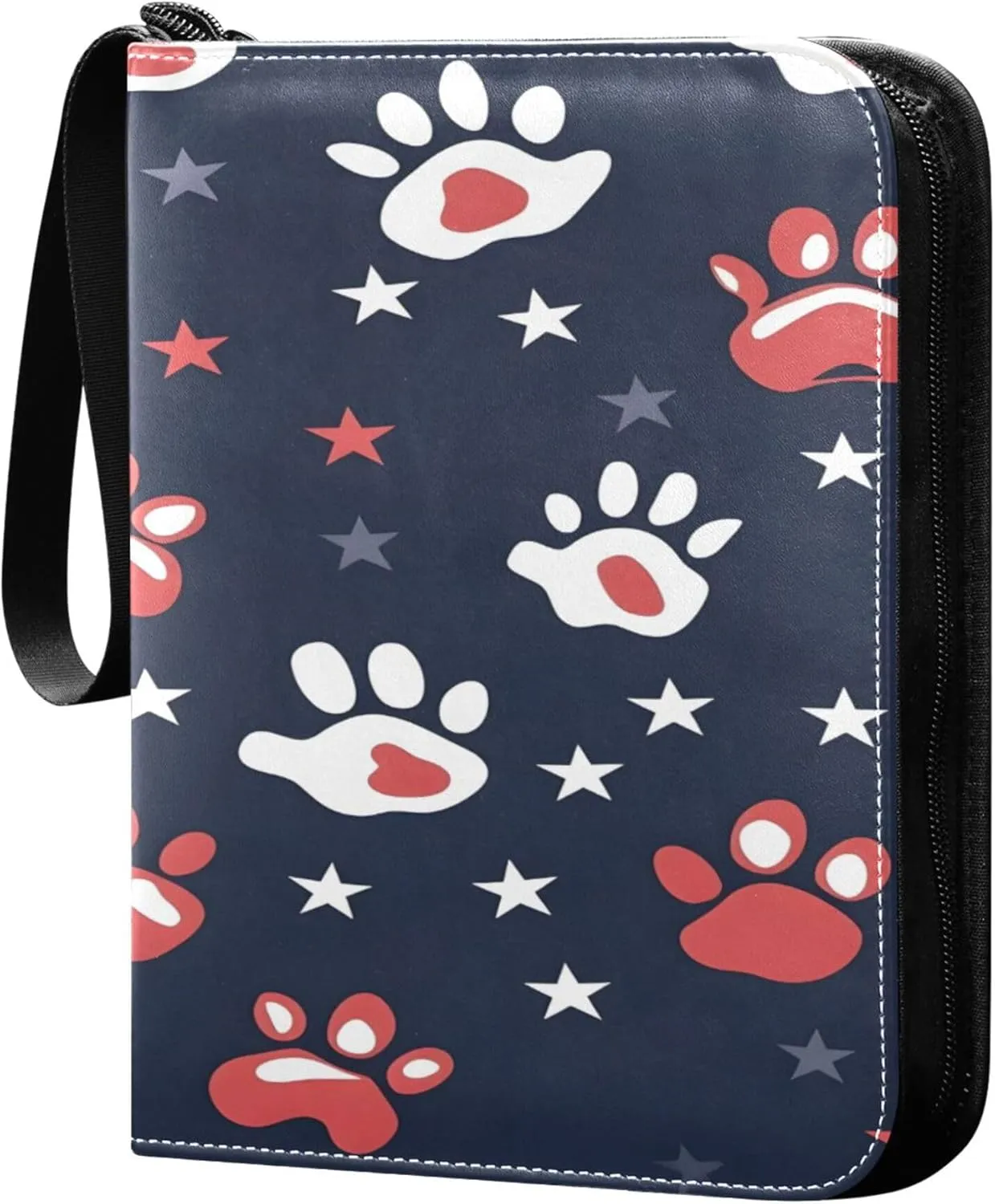 Independence Day Paw Print Card Binder 4 Pocket Collectible Trading Card Albums with 50 Sleeves Double Side PU Waterproof 3 Ring for Sports & Game Cards