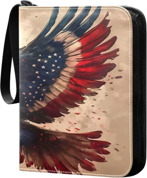 Independence Day Retro Bird Card Binder 4 Pocket Collectible Trading Card Albums with 50 Sleeves Double Side PU Waterproof 3 Ring for Sports & Game Cards