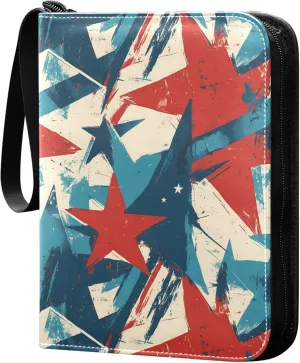 Independence Day Retro Stars Card Binder 4 Pocket Collectible Trading Card Albums with 50 Sleeves Double Side PU Waterproof 3 Ring for Sports & Game Cards