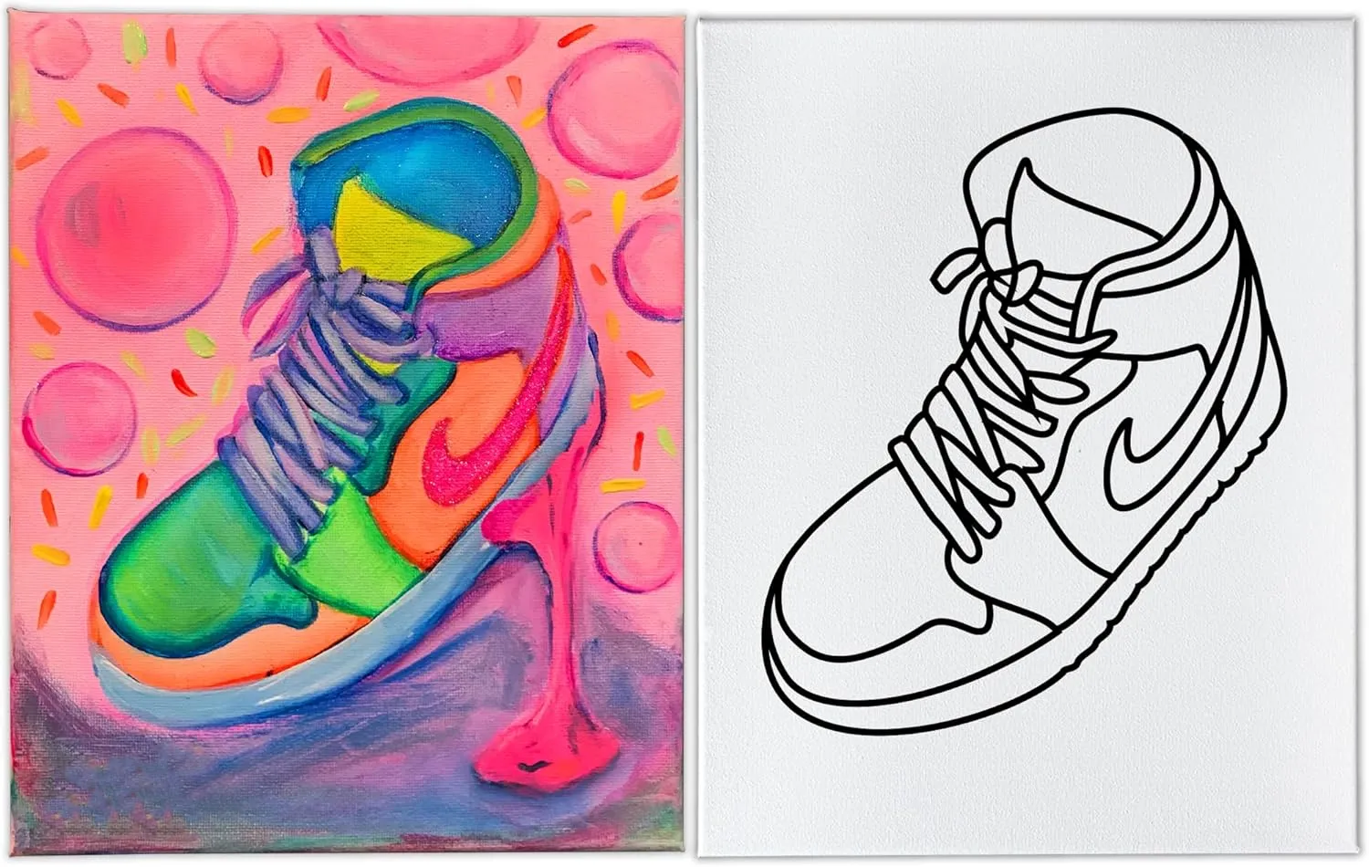 INDIGO ART STUDIO 8" by 10" Pre Drawn Canvas Air Jordan Sneakers Shoe Painting Art Activity Kids & Adult Sip and Paint Party Favor Party Suplies Holiday Gift Birthday Party Party suply