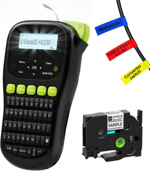 Industrial Label Maker Machine with-Tape, Portable Cable Label Maker with Keyboard, Handheld Wire Labeler with Backlight Screen for Home Office Use, H1100 Black