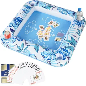 Inflatable Game Table with Waterproof Playing Cards, Pool Floating Table with Drink Holders for Pool Party Summer Water Fun