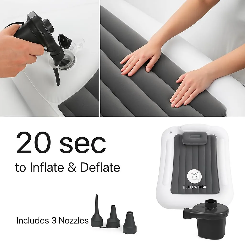 Inflatable Kids Travel Bed - Portable Comfortable Air Mattress with 3 Sides Safety Bumpers - Blow Up Bed for Camping & Travel (53 Inches)