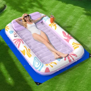 Inflatable Tanning Pool Lounger Float with Protection Mat, 70" x 46" Pool Floats Adult w/Pillow, 6 in 1 Suntan Tub Raft Floatie, Sunbathing Water Bed Lounge Blow Up Kids Ball Pit Party Gifts