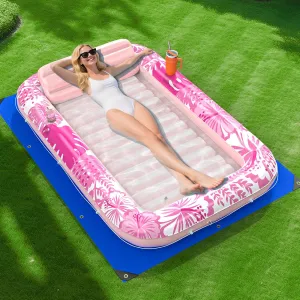Inflatable Tanning Pool Lounger Float with Protection Mat, 70" x 46" Pool Floats Adult w/Pillow, 6 in 1 Suntan Tub Raft Floatie, Sunbathing Water Bed Lounge Blow Up Kids Ball Pit Party Gifts