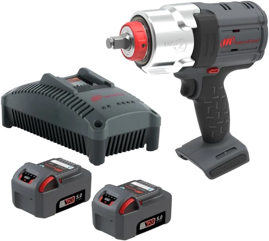 Ingersoll Rand W7153-K22 DXS2 1/2" 20V Cordless Impact Wrench 2 Battery Kit, 1500 ft-lb, Friction Ring Retainer, Pistol