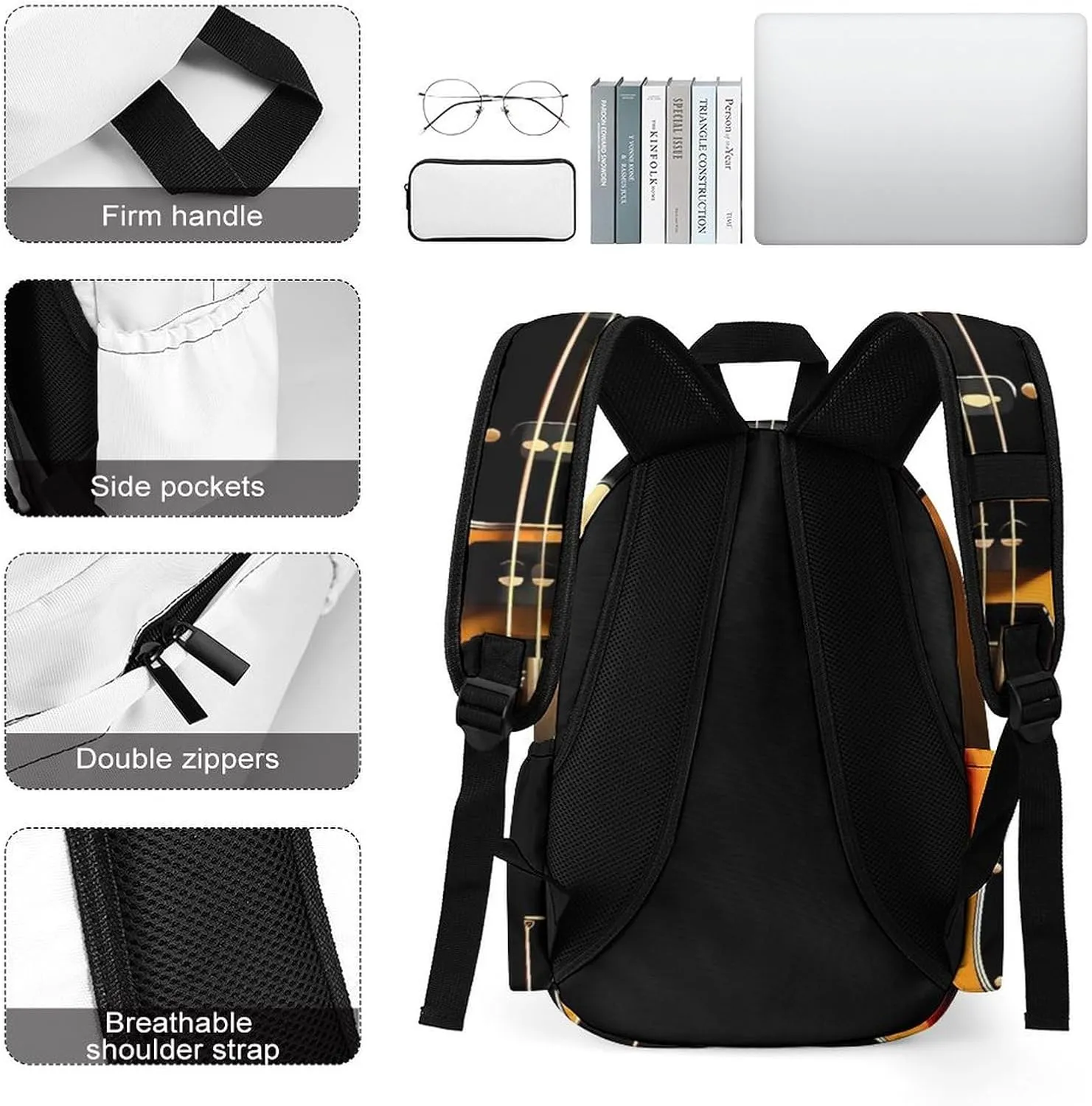 Instrumental Guitar Print Laptop Backpacks Casual Shoulder Bag Travel Daypack Fashion for Men Women