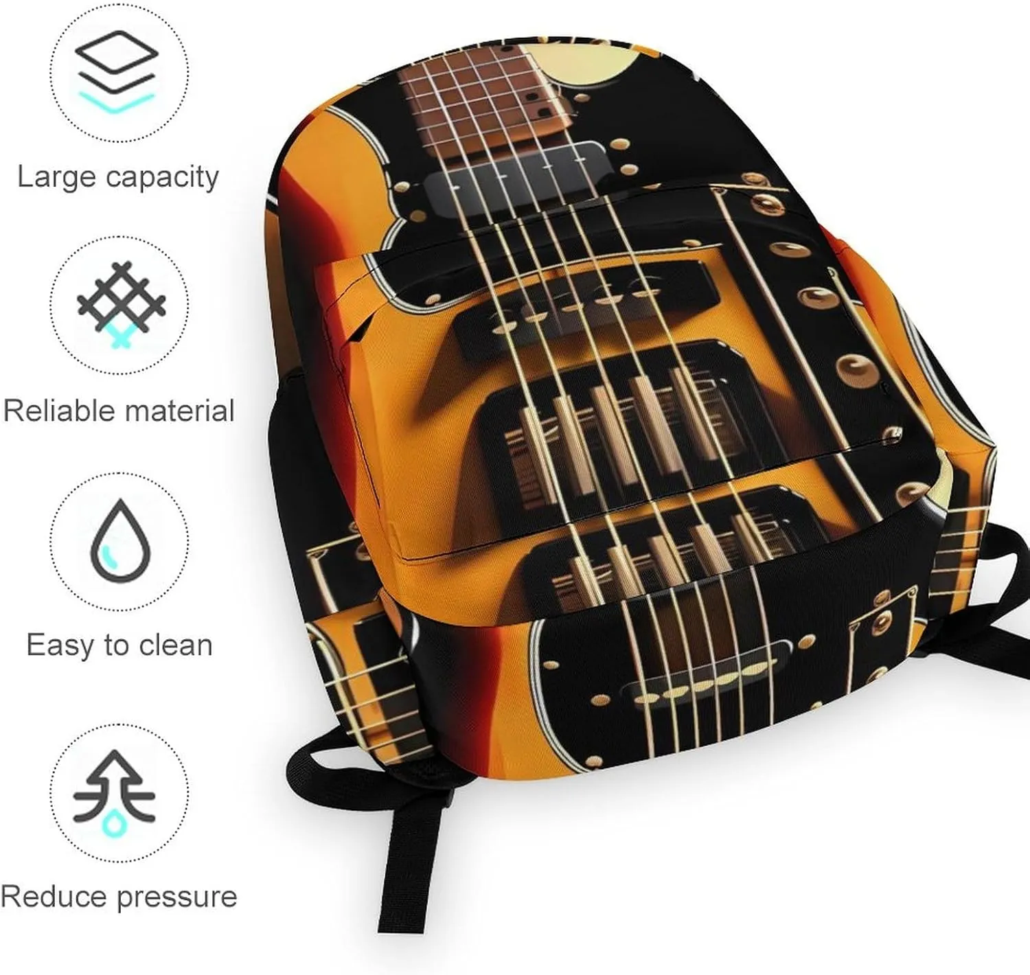 Instrumental Guitar Print Laptop Backpacks Casual Shoulder Bag Travel Daypack Fashion for Men Women