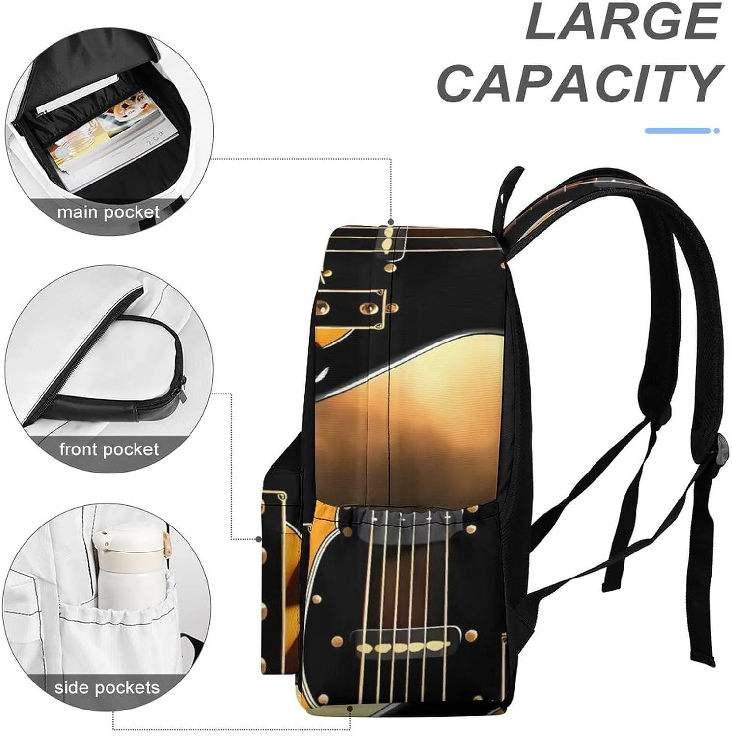 Instrumental Guitar Print Laptop Backpacks Casual Shoulder Bag Travel Daypack Fashion for Men Women