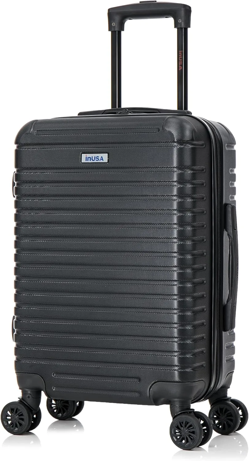 InUSA DEEP Luggage with GEL Handle | Spacious Traveling Suitcases, Travel Suitcase with Dual Spinner Wheels and Studs | 20 Inch Carry On Hardside Luggage | Black