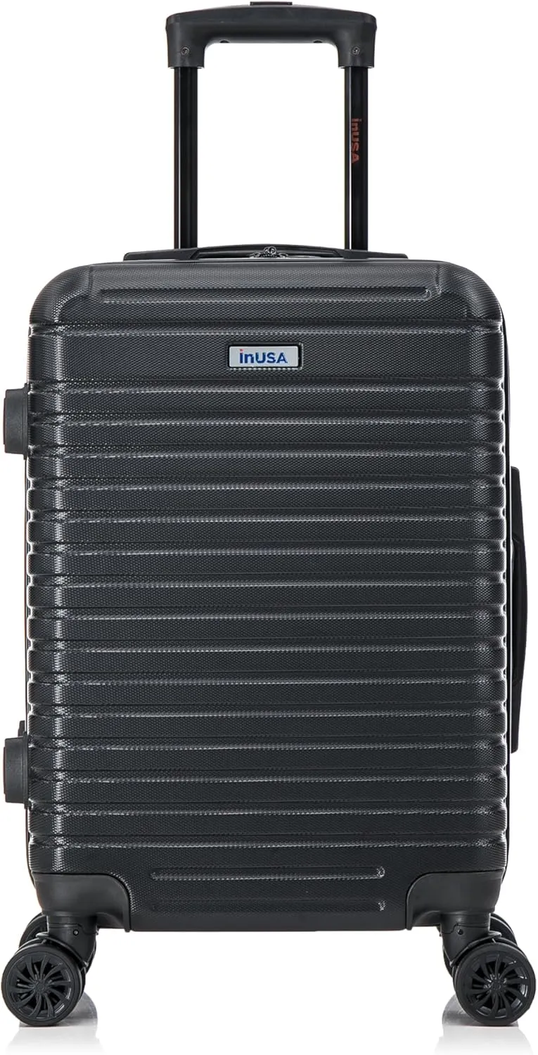 InUSA DEEP Luggage with GEL Handle | Spacious Traveling Suitcases, Travel Suitcase with Dual Spinner Wheels and Studs | 20 Inch Carry On Hardside Luggage | Black