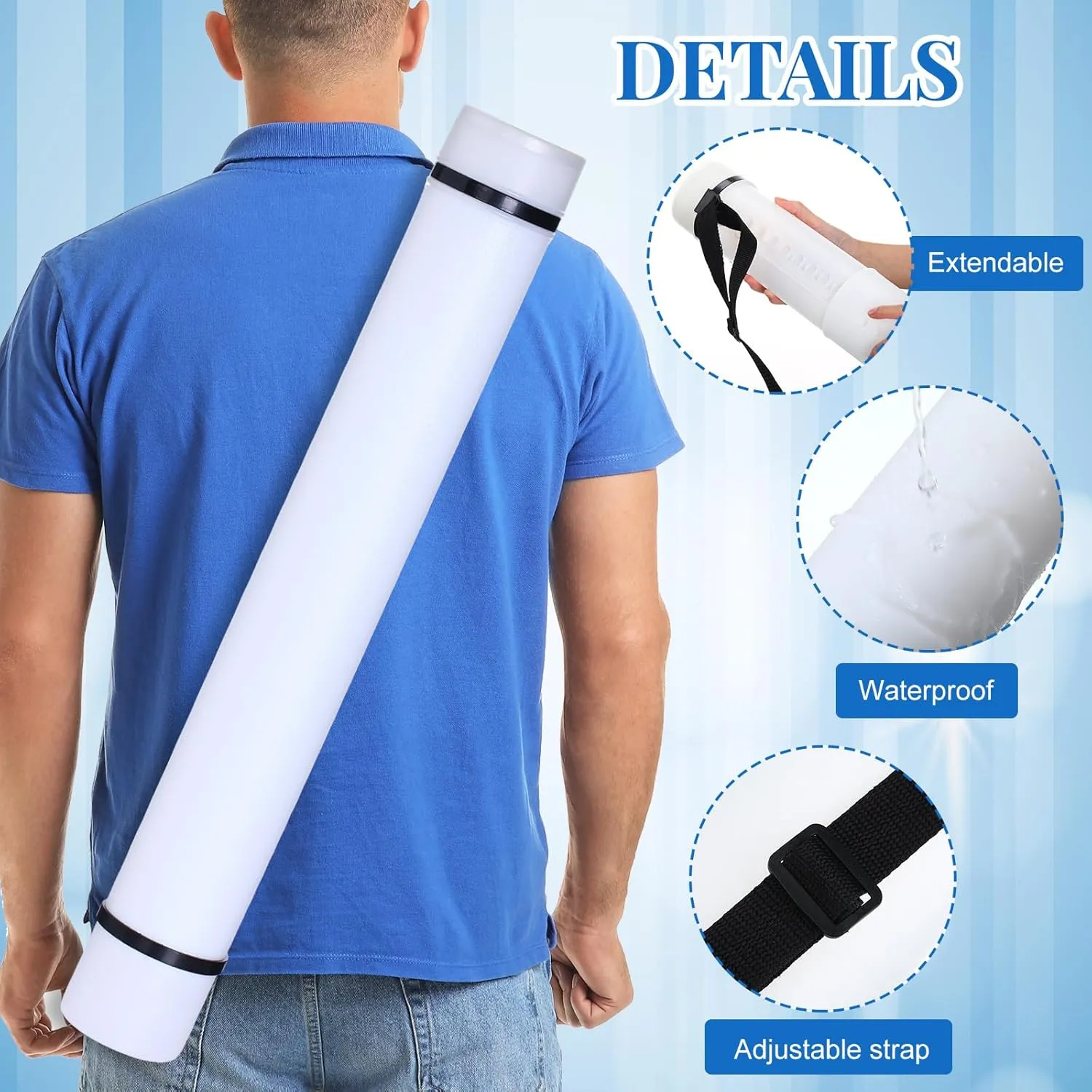 Ireer 6 Pcs Expandable Poster Tube with Strap for Documents Artwork Container Poster Transport Map Holder Tube Blueprint Storage Carrying Case for Architect Teacher Student 24.5'' to 40''(White)