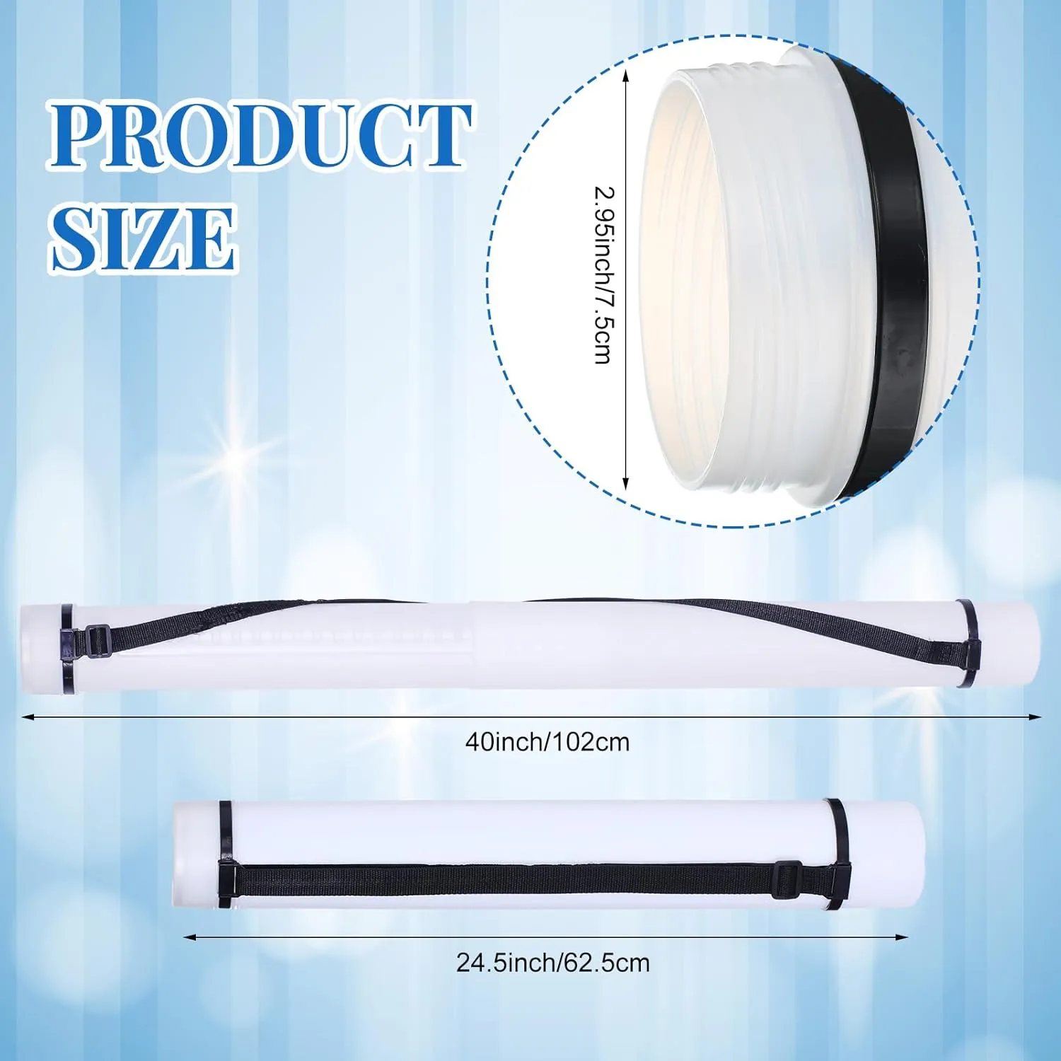 Ireer 6 Pcs Expandable Poster Tube with Strap for Documents Artwork Container Poster Transport Map Holder Tube Blueprint Storage Carrying Case for Architect Teacher Student 24.5'' to 40''(White)