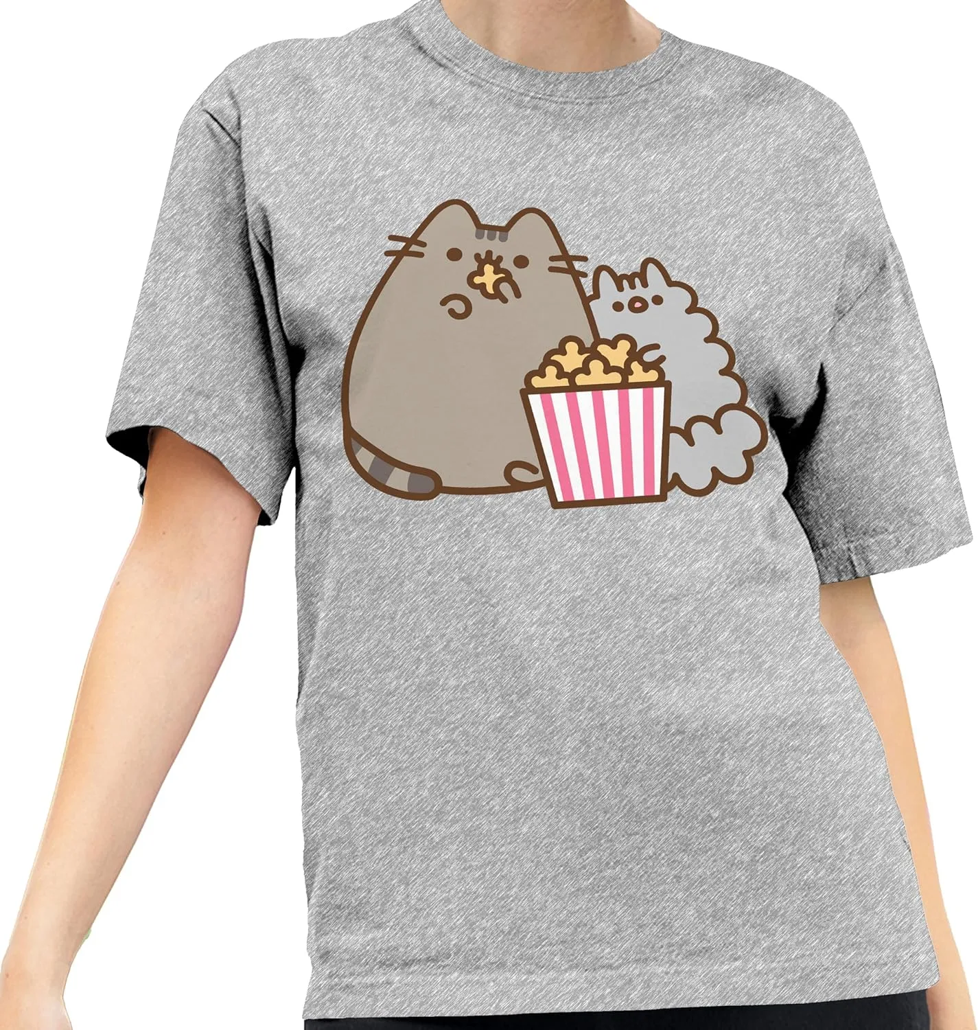 Isaac Morris Limited Pusheen Cat and Stormy Eating Popcorn Men’s and Women’s Short Sleeve T-Shirt