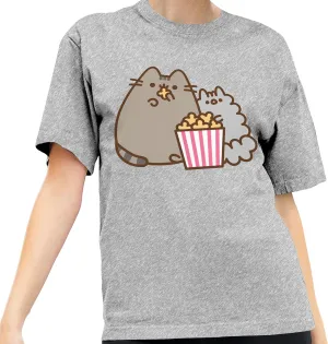 Isaac Morris Limited Pusheen Cat and Stormy Eating Popcorn Men’s and Women’s Short Sleeve T-Shirt