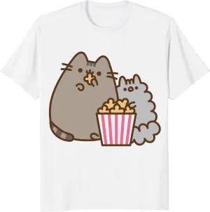 Isaac Morris Limited Pusheen Cat and Stormy Eating Popcorn Men’s and Women’s Short Sleeve T-Shirt