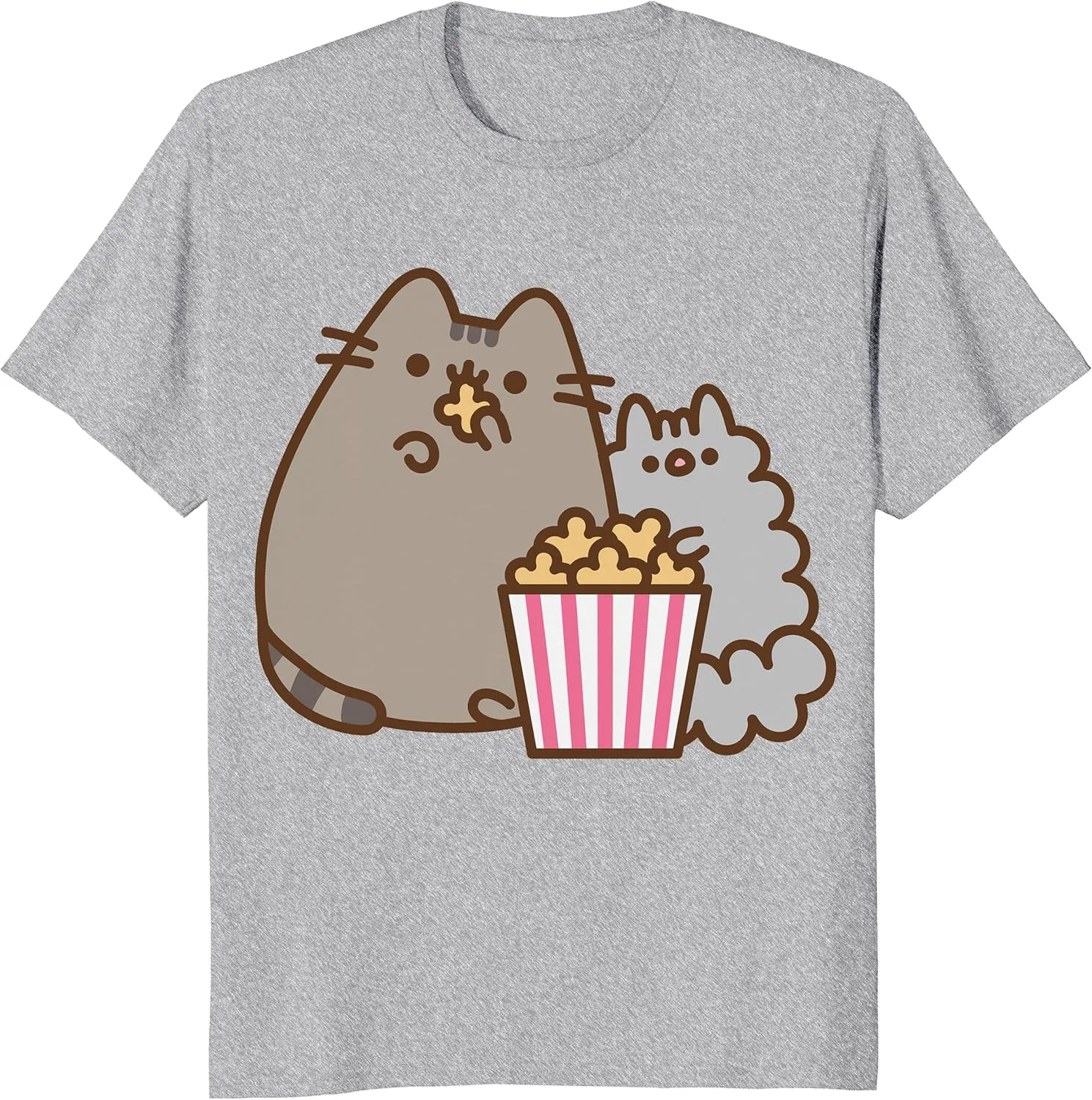 Isaac Morris Limited Pusheen Cat and Stormy Eating Popcorn Men’s and Women’s Short Sleeve T-Shirt