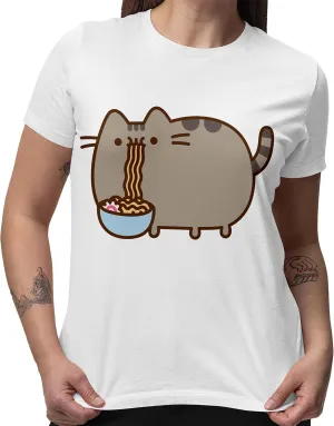Isaac Morris Limited Pusheen Cat Eating Ramen Men’s and Women’s Short Sleeve T-Shirt