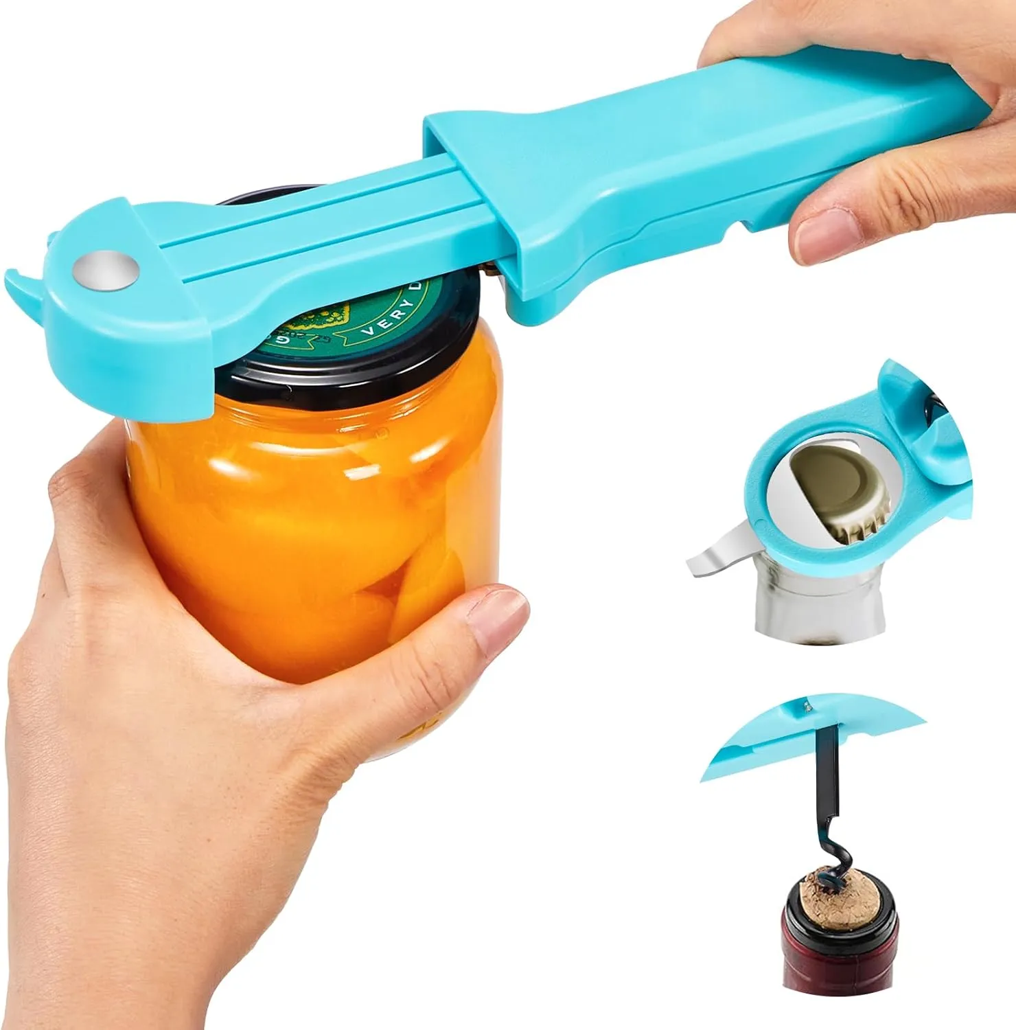 Jar Opener Bottle Opener and Lid Opener for Seniors with Arthritis, Weak Hands, Multi 7 in 1 Retractable Magnetic Can Opener, Original Kitchen Wine Opener Gadgets (Cyan)