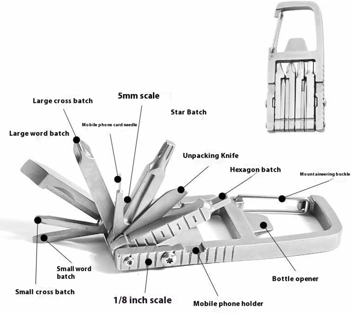 Jawbreaker Multi-Tool with Bottle Opener Phone Holder Screwdriver Carabiner, 12 in 1 Mini Multi-Tool, Bicycle Multi-Tool, Keychain Multi-Tool, Mini Multi-Tool Compact Pocket Size (1)