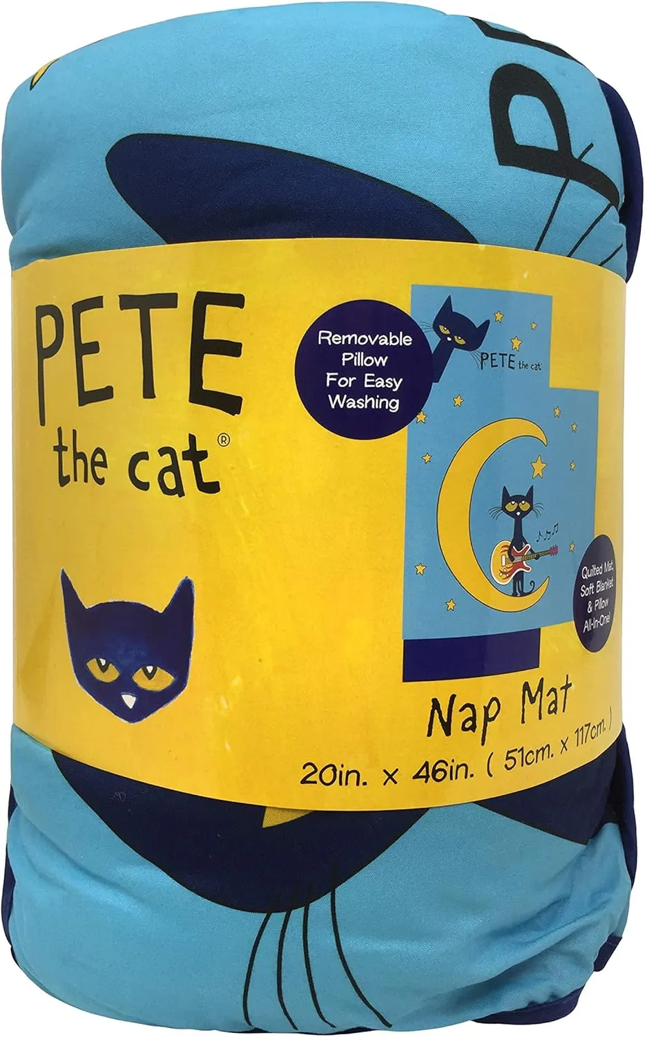 Jay Franco Pete The Cat Night Music Nap Mat - Built-in Pillow and Blanket - Super Soft Microfiber Kids'/Toddler/Children's Bedding, Ages 3-5