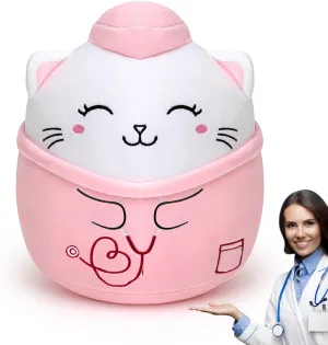 Jenaai 12 Inches Nurse Cat Stuffed Animals Cat Plush Kitty Stuffed Animal Nurse Gift for Women(Pink)