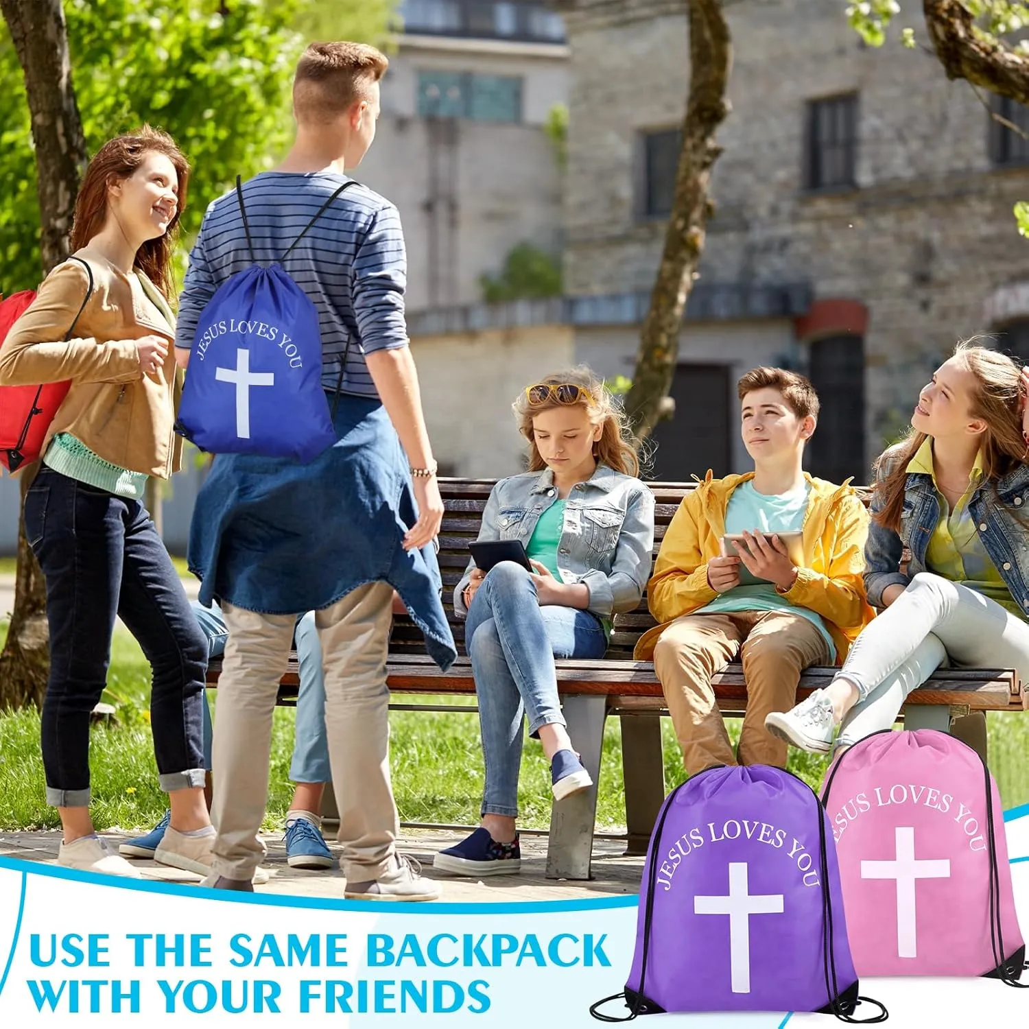 Jesus Loves You Drawstring Backpack Bulk Easter Church Gifts Christian Religious Gift Bag Polyester Backpack(Multicolor,30 Pcs)