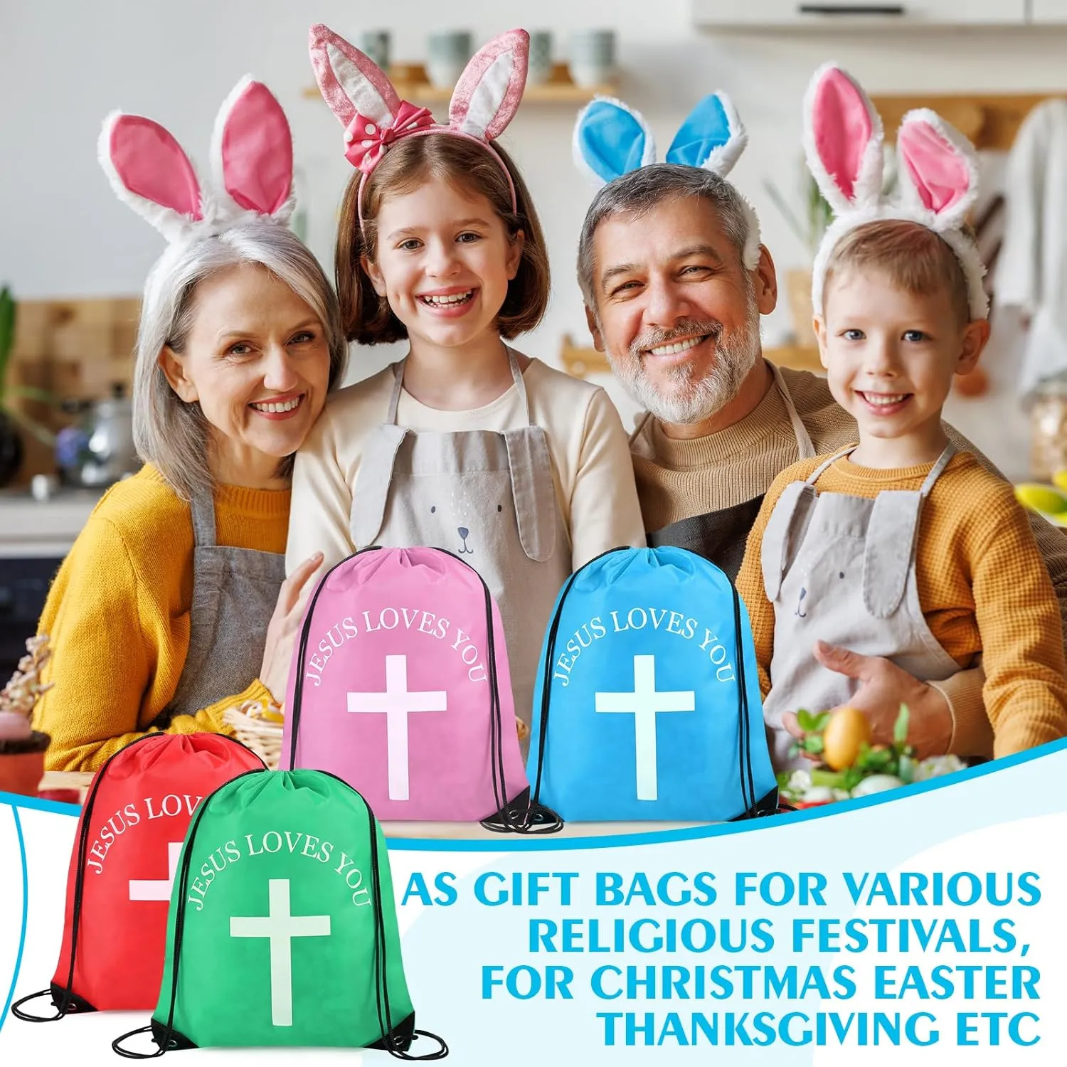 Jesus Loves You Drawstring Backpack Bulk Easter Church Gifts Christian Religious Gift Bag Polyester Backpack(Multicolor,30 Pcs)