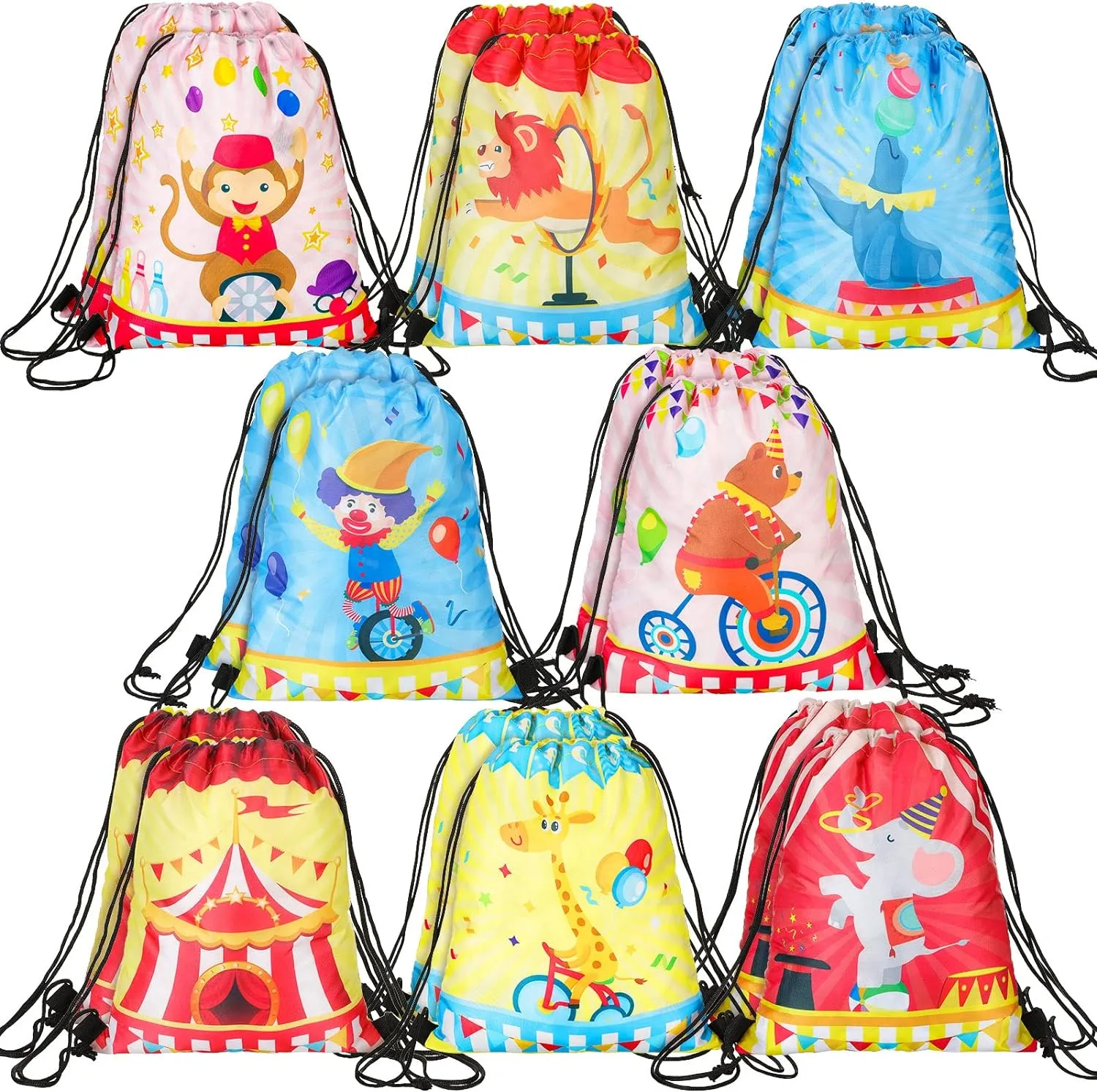 Jetec 32 Pack Circus Gift Bags Circus Drawstring Bags Circus Party Favors Circus Party Drawstring Backpack for Birthday Party Supplies