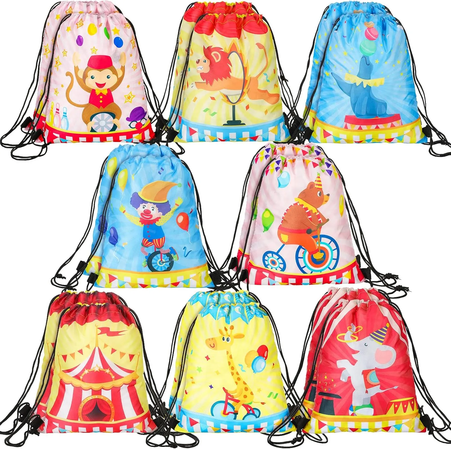 Jetec 32 Pack Circus Gift Bags Circus Drawstring Bags Circus Party Favors Circus Party Drawstring Backpack for Birthday Party Supplies