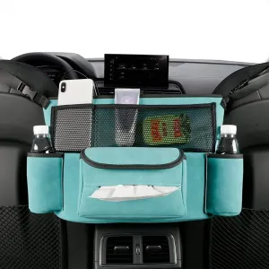 JEYODA Car Handbag Holder Between Seats Suede Large Capacity Car Purse Holder Automotive Consoles & Organizers for Document Phone Storage Car Accessories Interior (1925-style 2 blue)