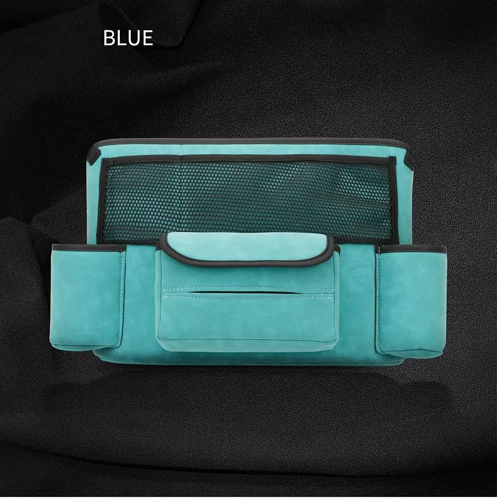JEYODA Car Handbag Holder Between Seats Suede Large Capacity Car Purse Holder Automotive Consoles & Organizers for Document Phone Storage Car Accessories Interior (1925-style 2 blue)