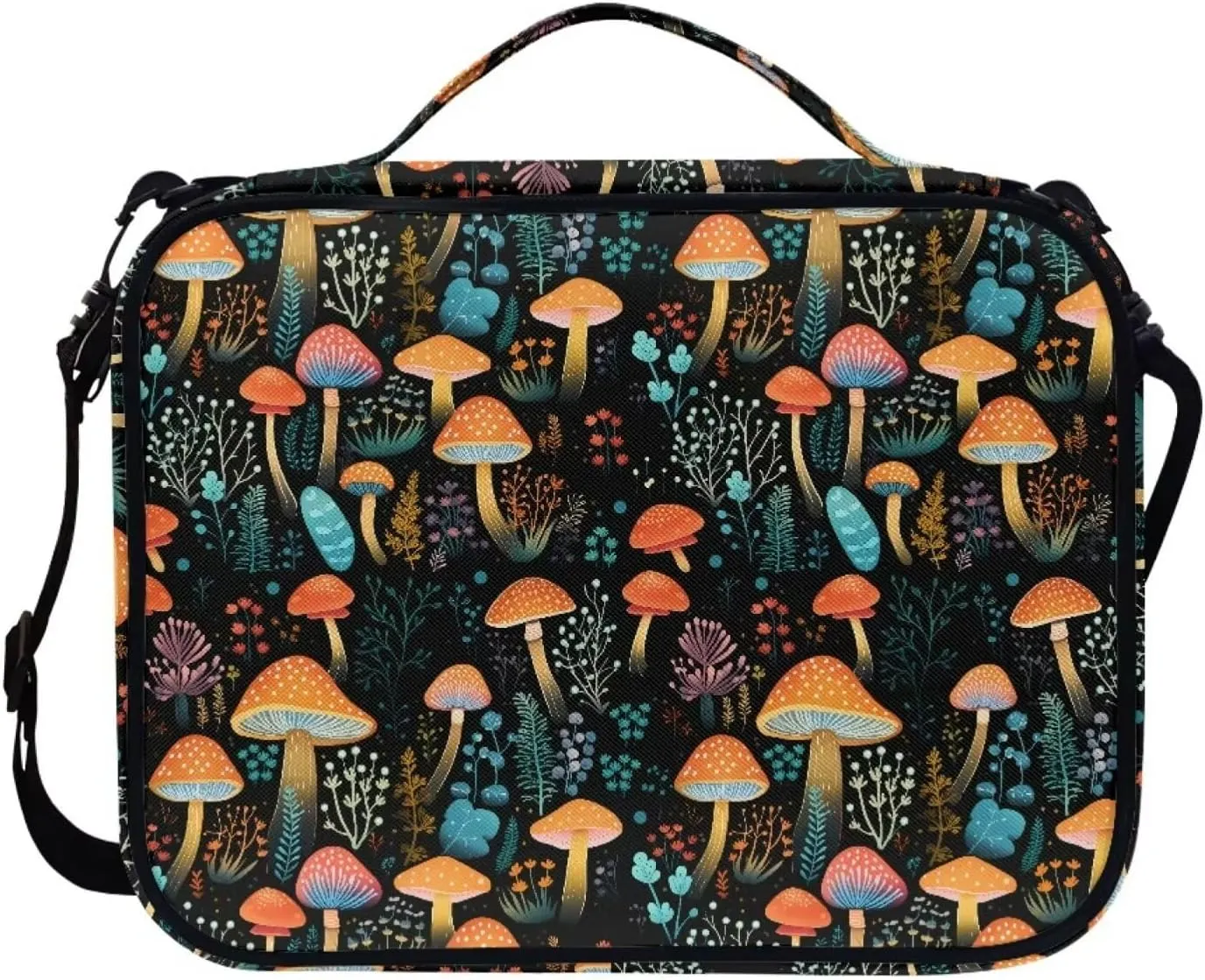 Jiquruby Boho Mushroom Print Bible Cover With Shoulder Strap - Protective Case, Zippered Carrying Case, Church Bag for Women With Pockets