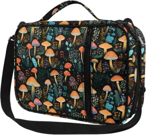 Jiquruby Boho Mushroom Print Bible Cover With Shoulder Strap - Protective Case, Zippered Carrying Case, Church Bag for Women With Pockets