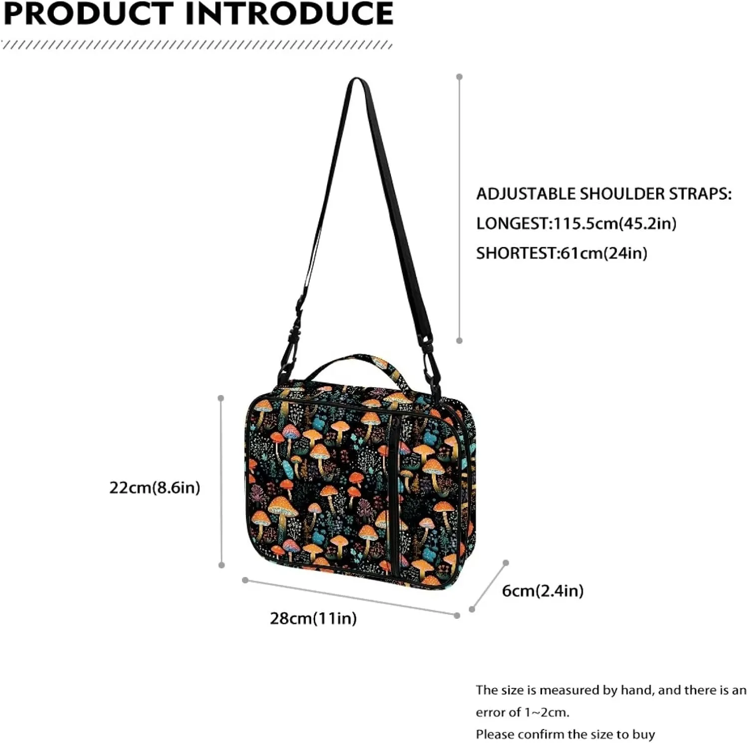 Jiquruby Boho Mushroom Print Bible Cover With Shoulder Strap - Protective Case, Zippered Carrying Case, Church Bag for Women With Pockets