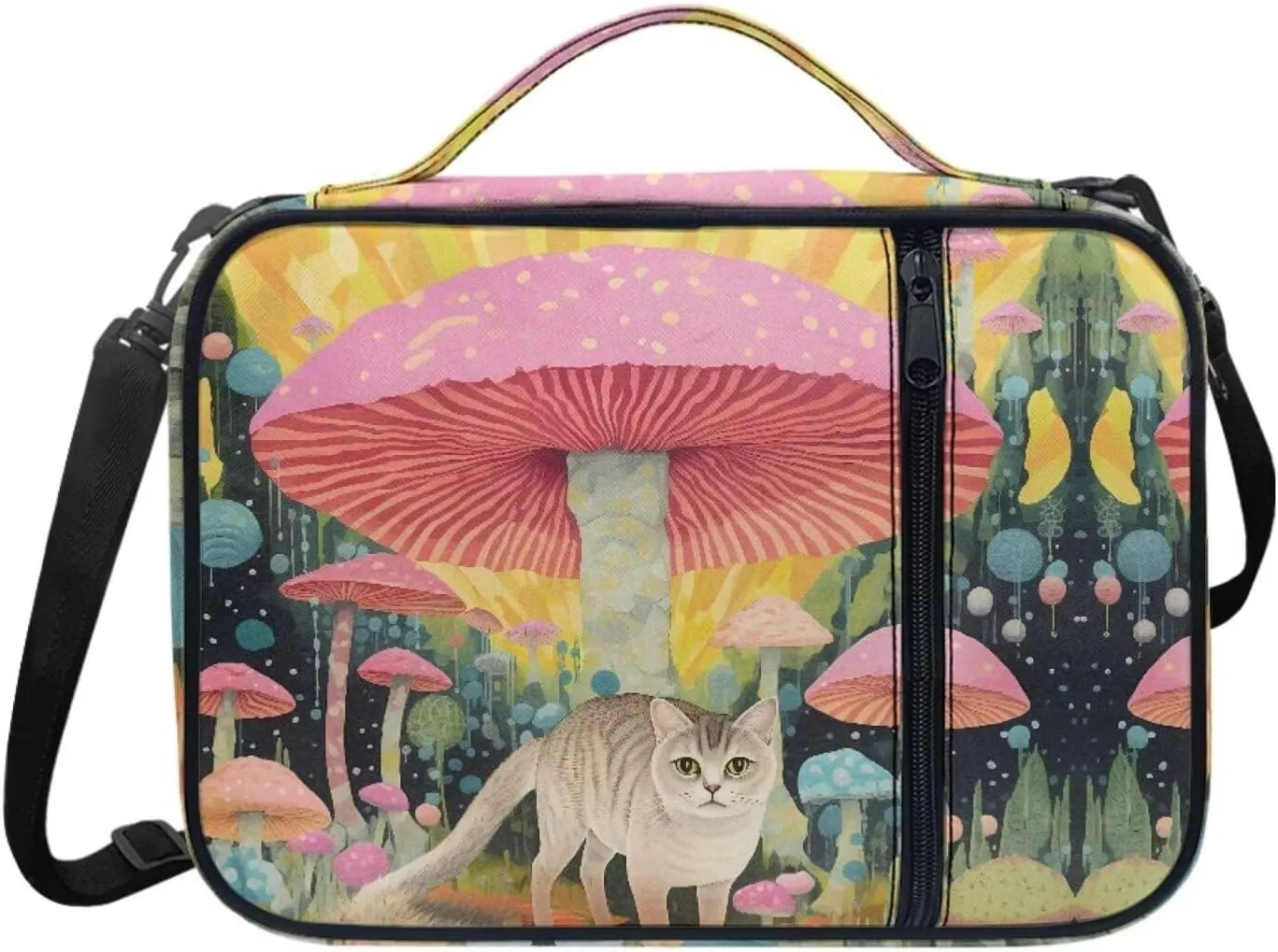 Jiquruby Cat Mushroom Bible Covers for Women - Protective Bible Case with Handle, Zippered Pocket and Adjustable Shoulder Strap - Kids & Teens Tote Bag