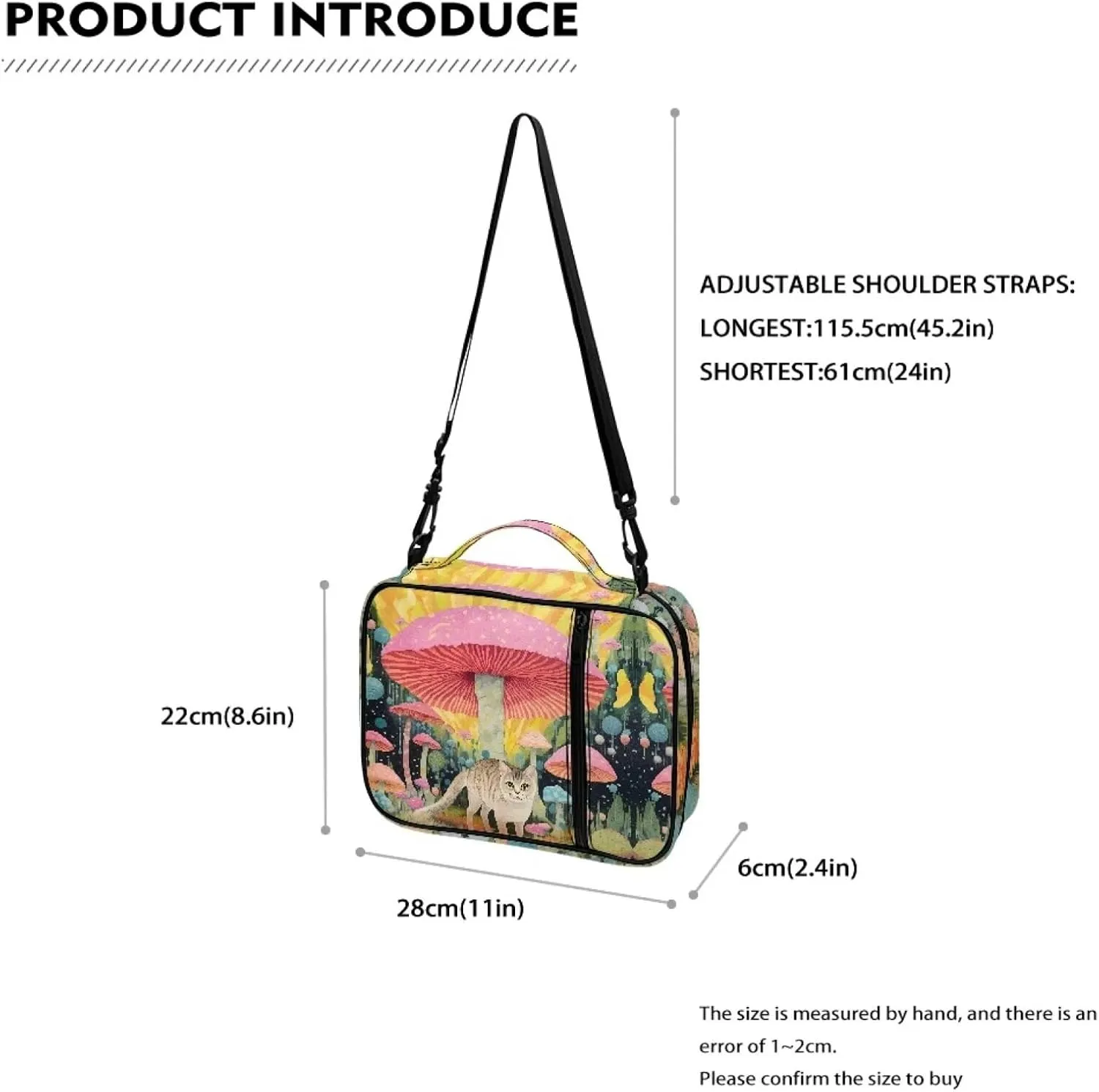 Jiquruby Cat Mushroom Bible Covers for Women - Protective Bible Case with Handle, Zippered Pocket and Adjustable Shoulder Strap - Kids & Teens Tote Bag