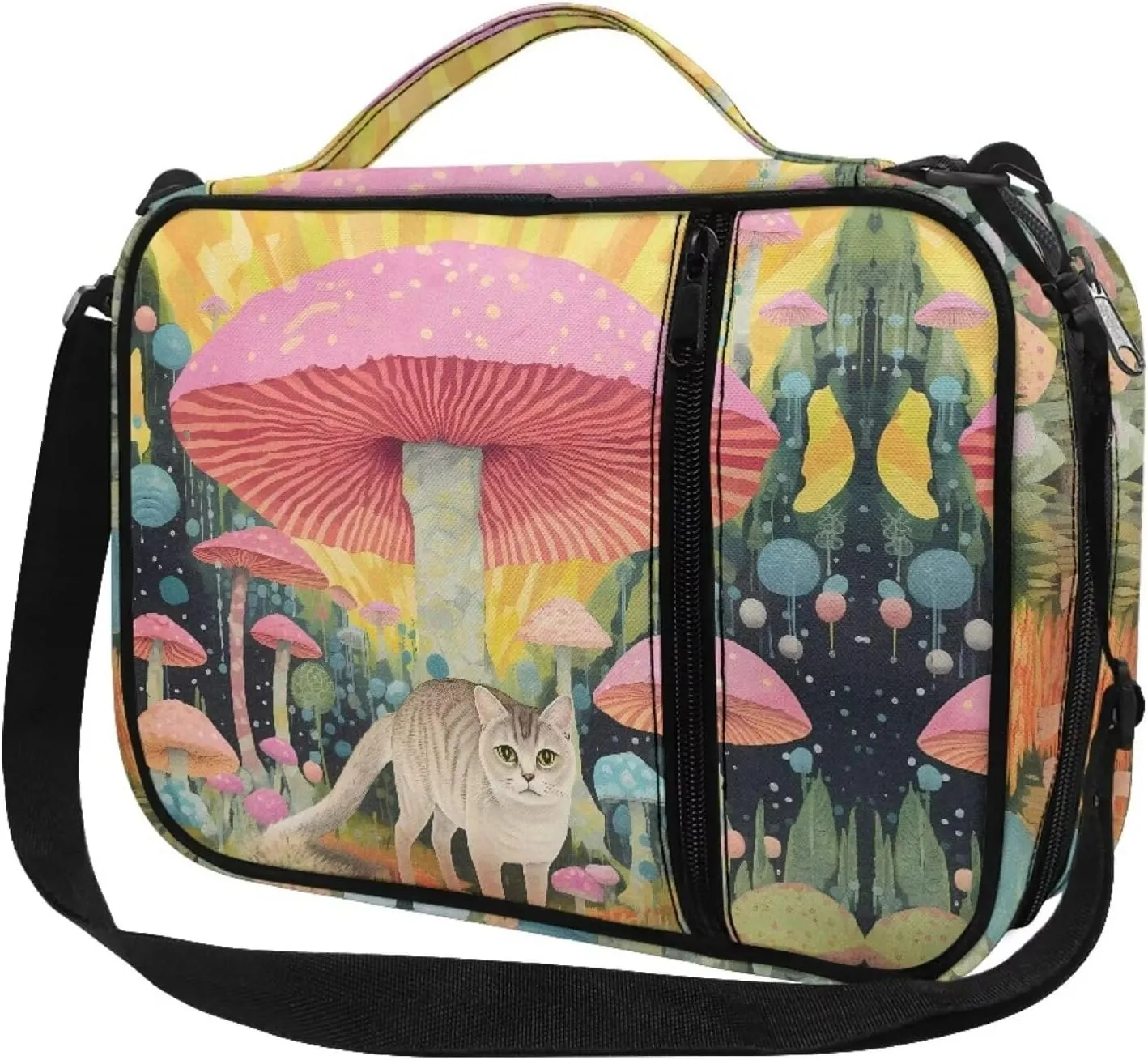 Jiquruby Cat Mushroom Bible Covers for Women - Protective Bible Case with Handle, Zippered Pocket and Adjustable Shoulder Strap - Kids & Teens Tote Bag