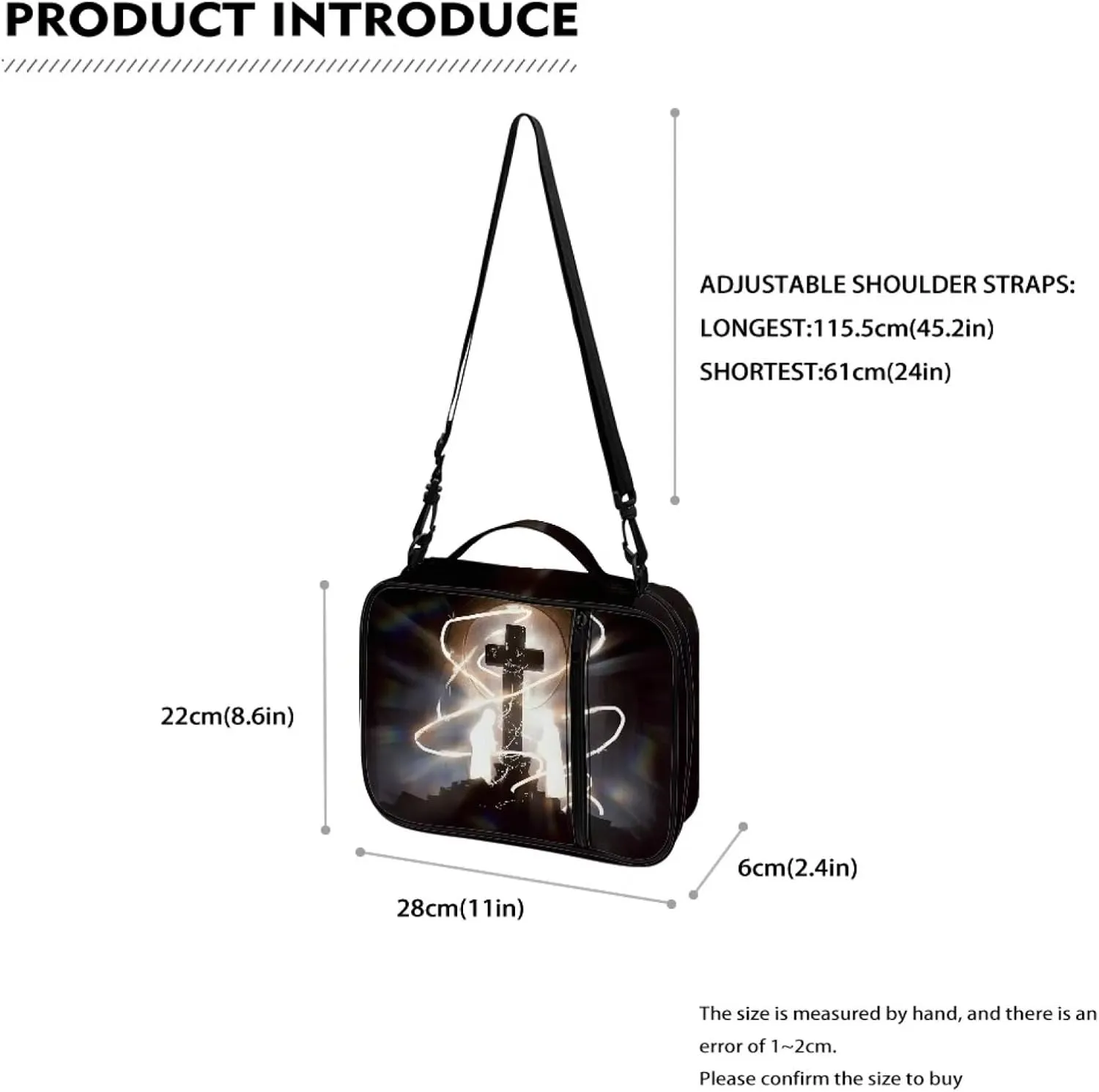 Jiquruby Cross Print Bible Covers for Women with Shoulder Strap Large Bible Bag with Handle Carrying Book Case Girls Bible Case Teens Bible Tote Bag Zipper Bible Cover
