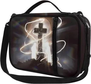 Jiquruby Cross Print Bible Covers for Women with Shoulder Strap Large Bible Bag with Handle Carrying Book Case Girls Bible Case Teens Bible Tote Bag Zipper Bible Cover