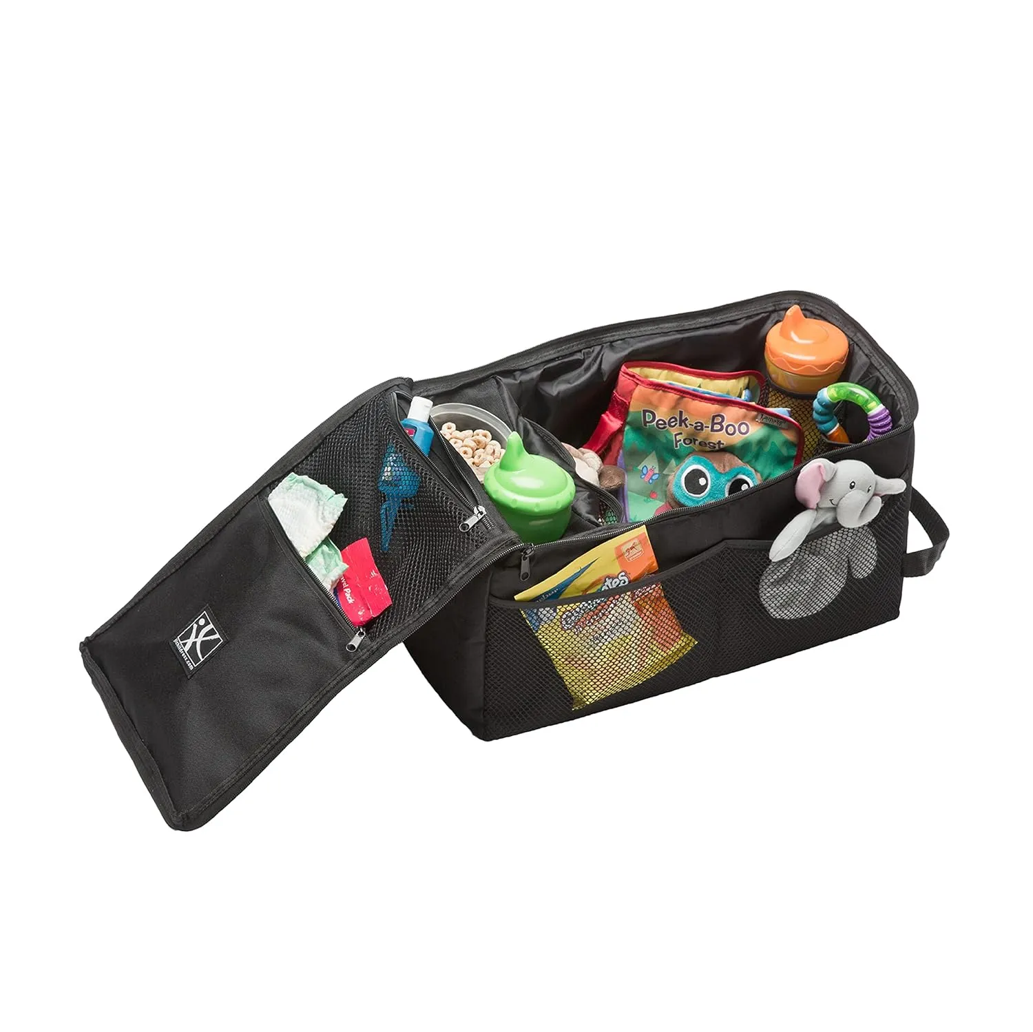 J.L. Childress Backseat Butler Car Seat Organizer - Cup Holders and Storage for Front, Back, Passenger Seats, Trunk - Travel Roadtrip Organization - Extra Large Size - 10 Pockets - Black